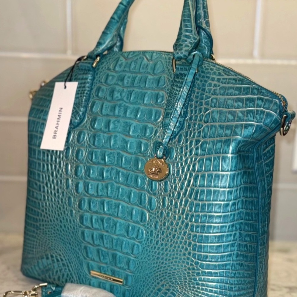 Brahmin Large Duxbury Satchel Bag Mermaid Green Leather With Strap BRAND NEW!1A